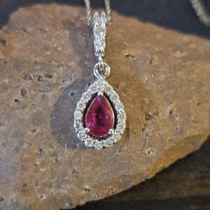 Vintage 14K White Gold  Real Ruby Diamond Pendant